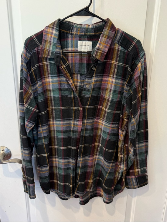 American Eagle Outfitters Tops - American Eagle Brown/Green Plaid Boyfriend Flannel Shirt - Men's Size Medium